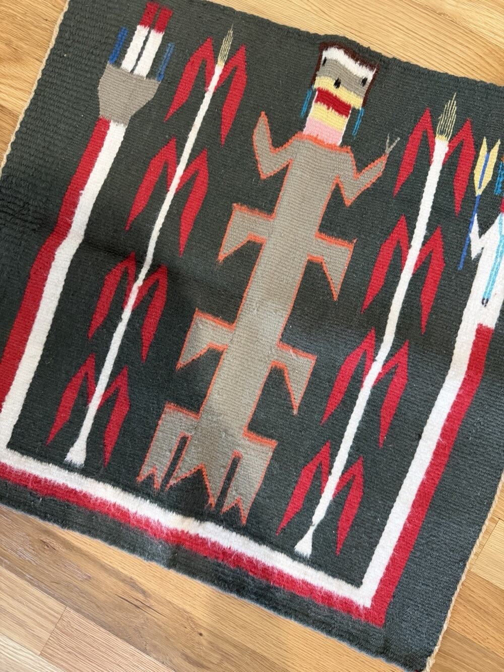 Navajo "Fred Harvey" Shiprock Yei Rug ca 1940 22” X 21”